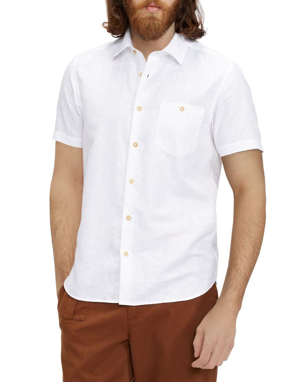 Ted Baker Linen Short Sleeve Button Down Shirt in White for Men - Lyst