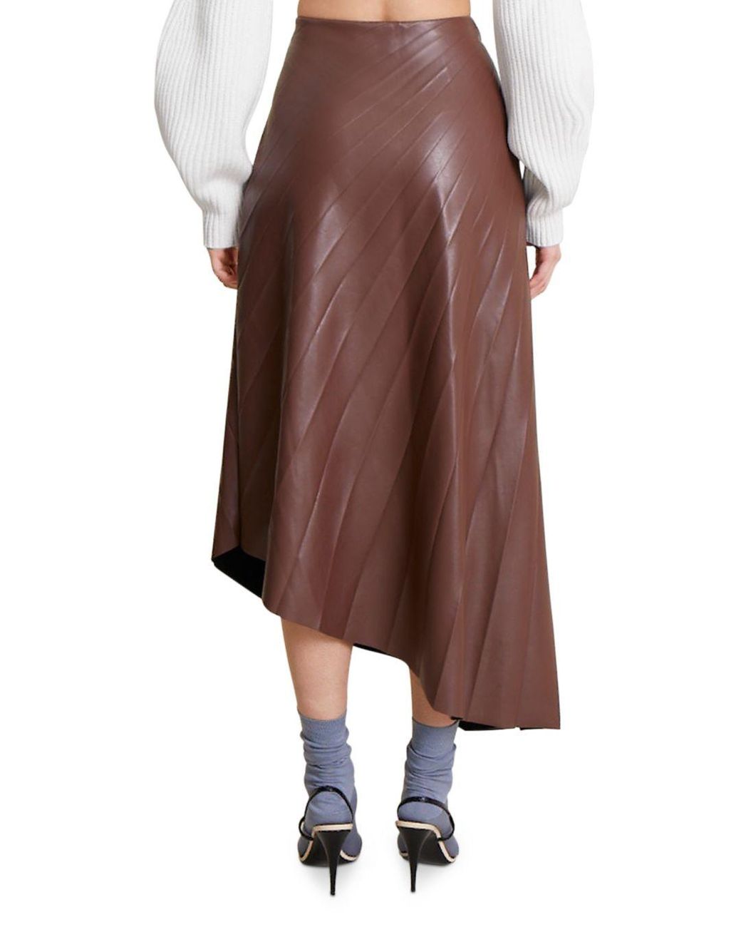 A.L.C. Tracy Asymmetric Pleated Vegan Leather Skirt in Brown | Lyst