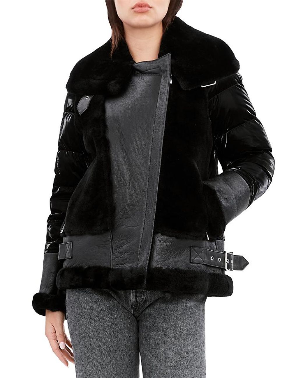 Dawn Levy Black Mel Shearling Panel Down Puffer Coat