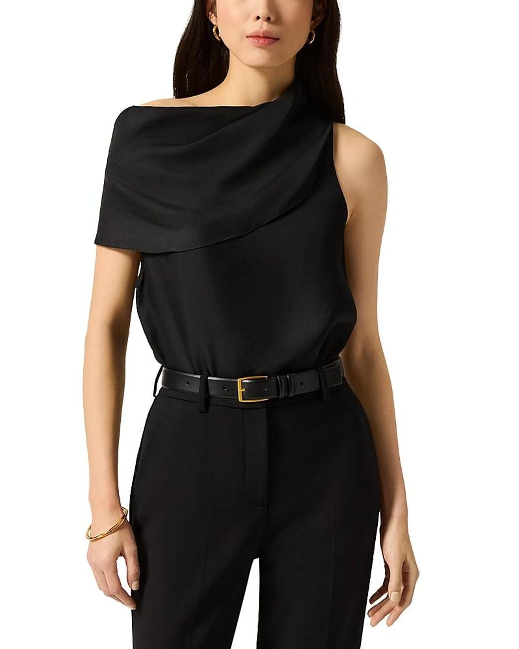 Argent Black Silk Funnel Neck Top