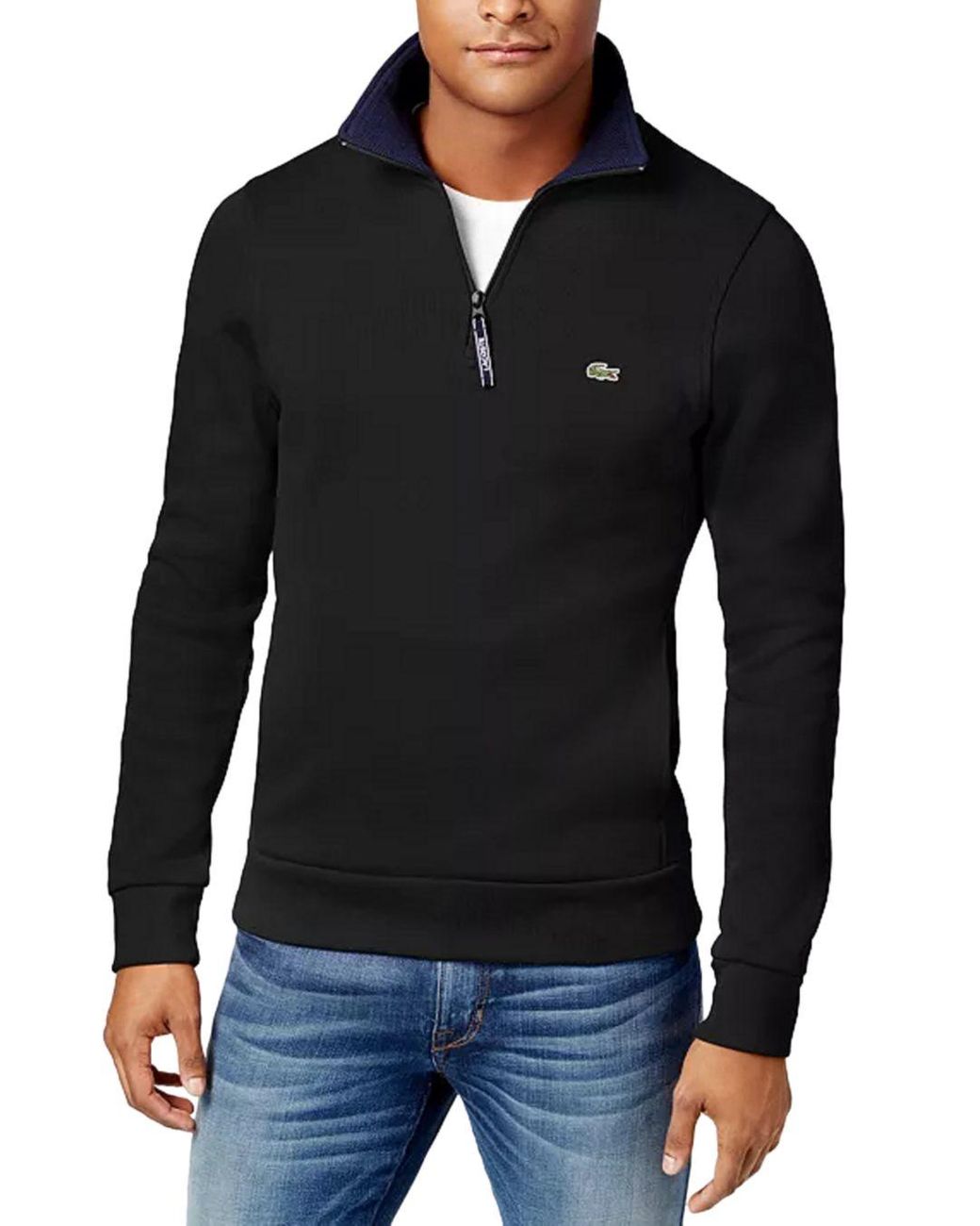 Lacoste Mens Long Sleeve Quarter Zip Cotton Sweatshirt 