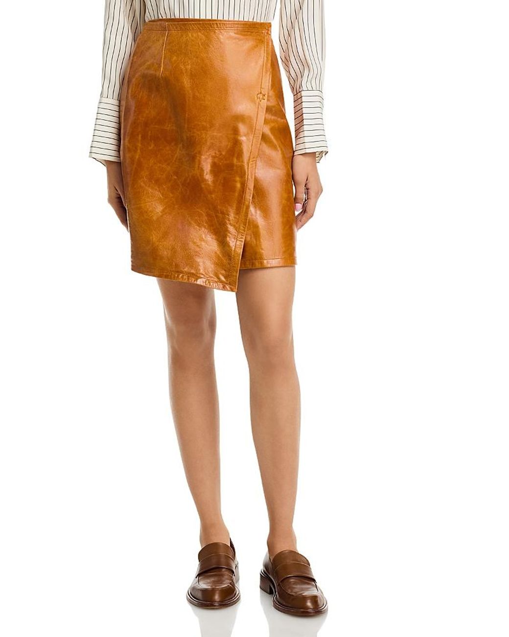 Co. Orange Leather Wrap Skirt