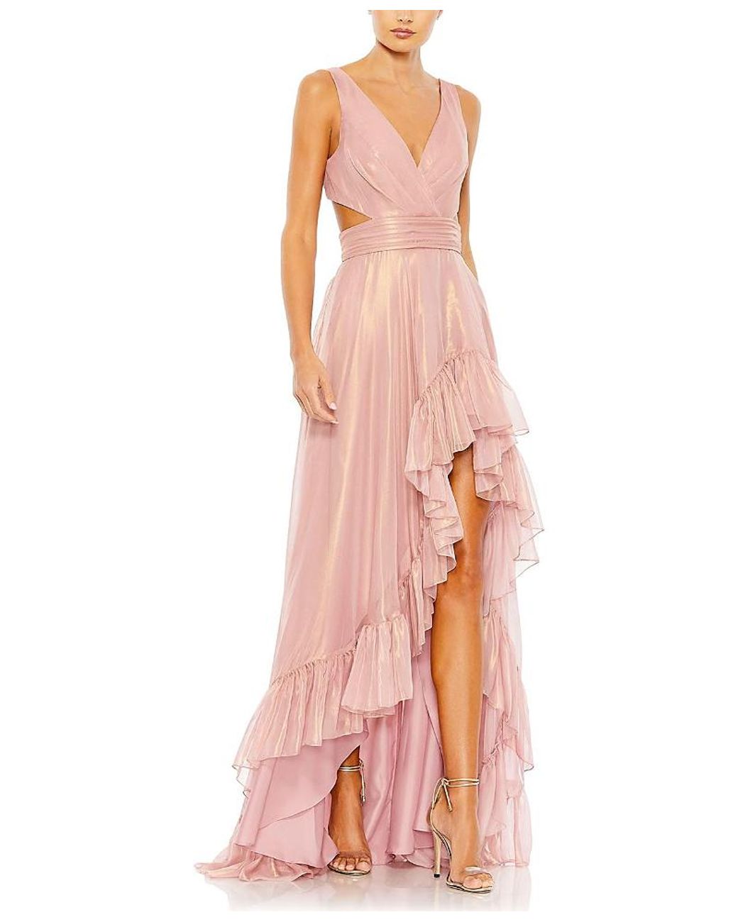 Mac Duggal Cut Out High Low Ruffle Gown in Pink | Lyst
