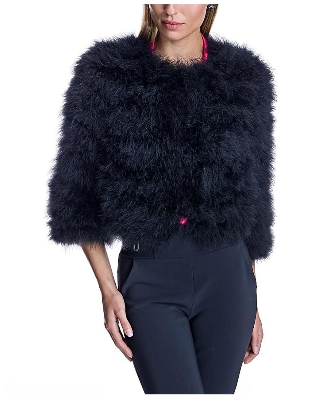 Maximilian Blue Feather Bolero Jacket