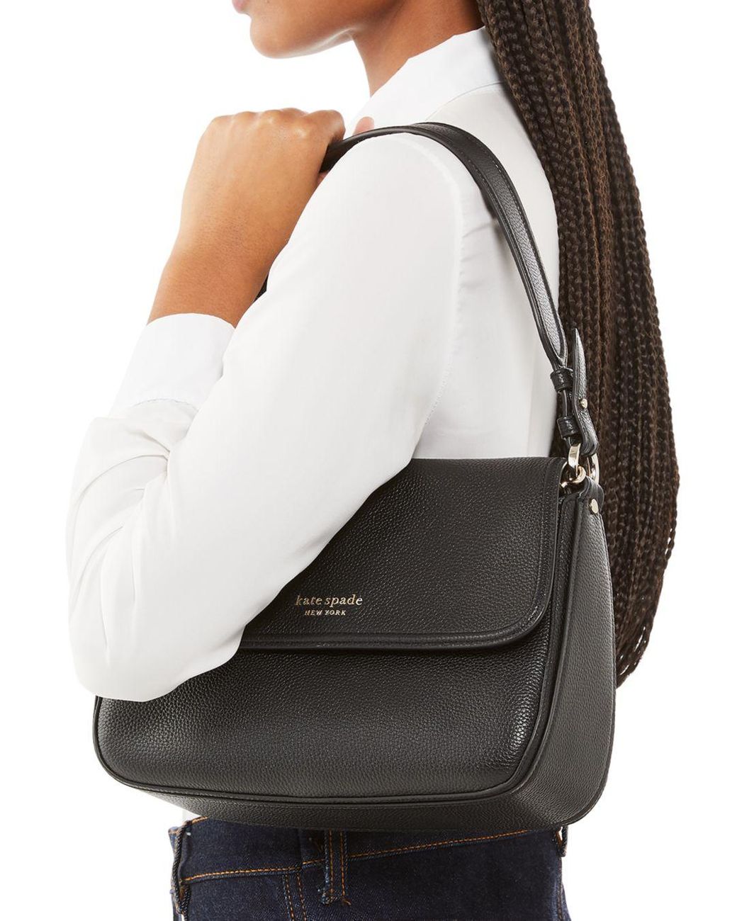 Kate Spade Hudson Pebbled Leather Medium Convertible Flap Shoulder Bag in  Black | Lyst