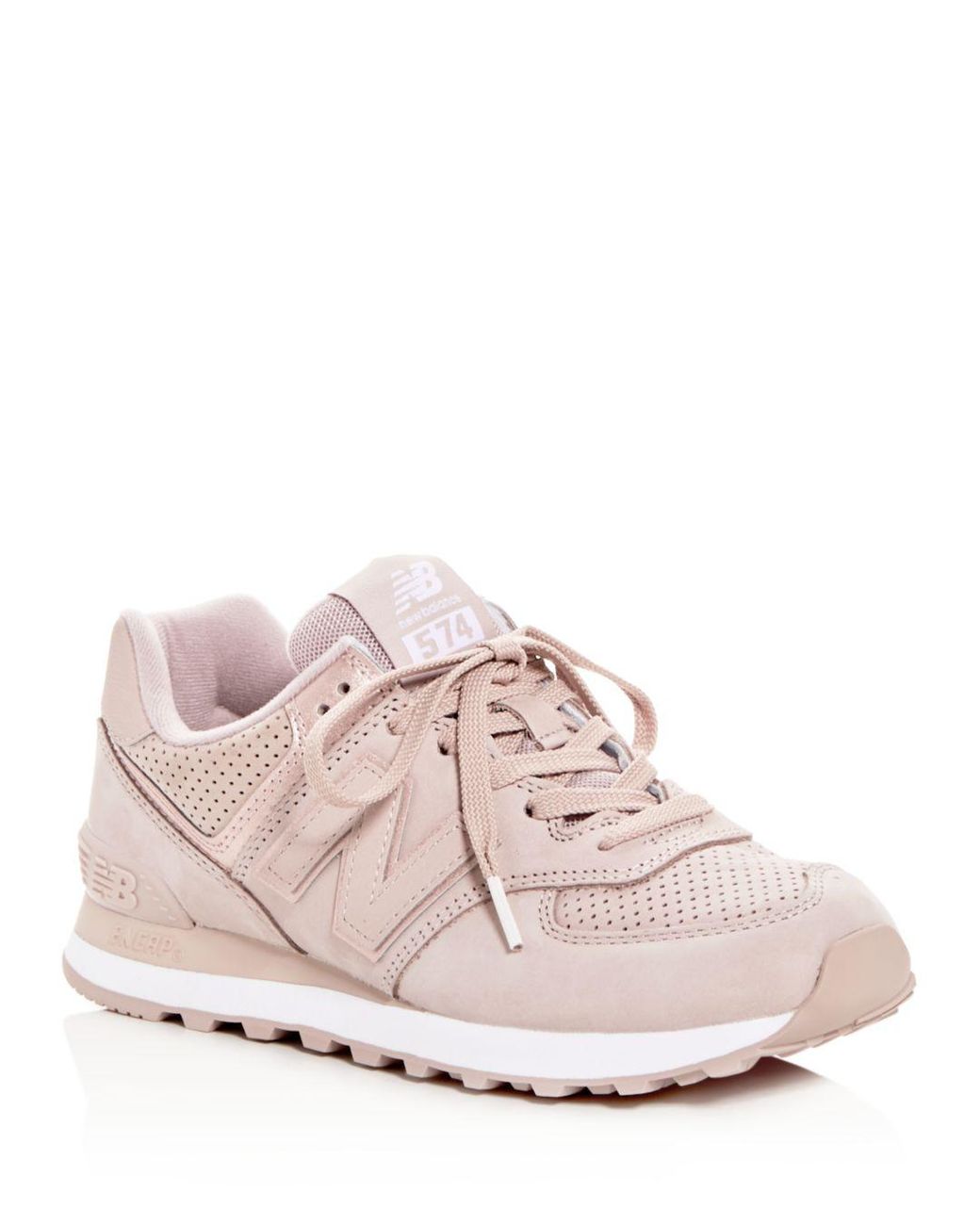 New Balance Women's 574 Nubuck Leather Lace Up Sneakers in Pink | Lyst