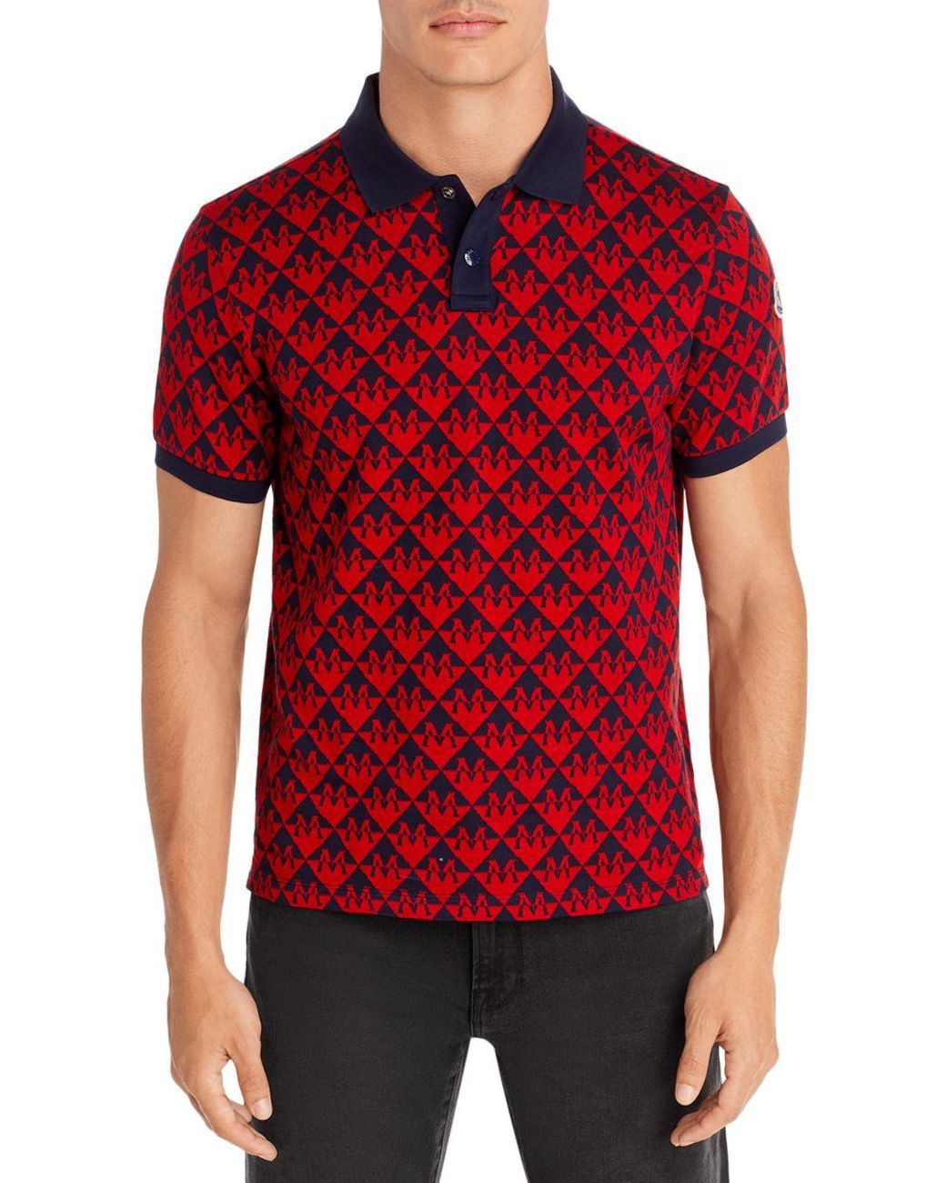 Moncler Short Sleeve Printed Polo Shirt in Red for Men | Lyst