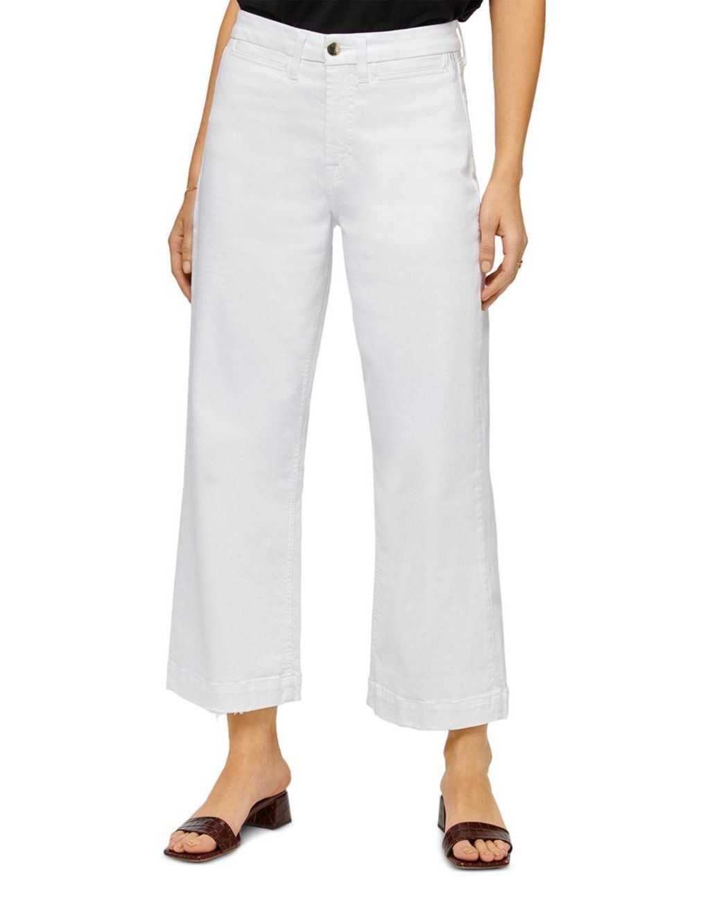7 For All Mankind Denim Jen7 By Cropped Wide Leg Jeans In White - Lyst