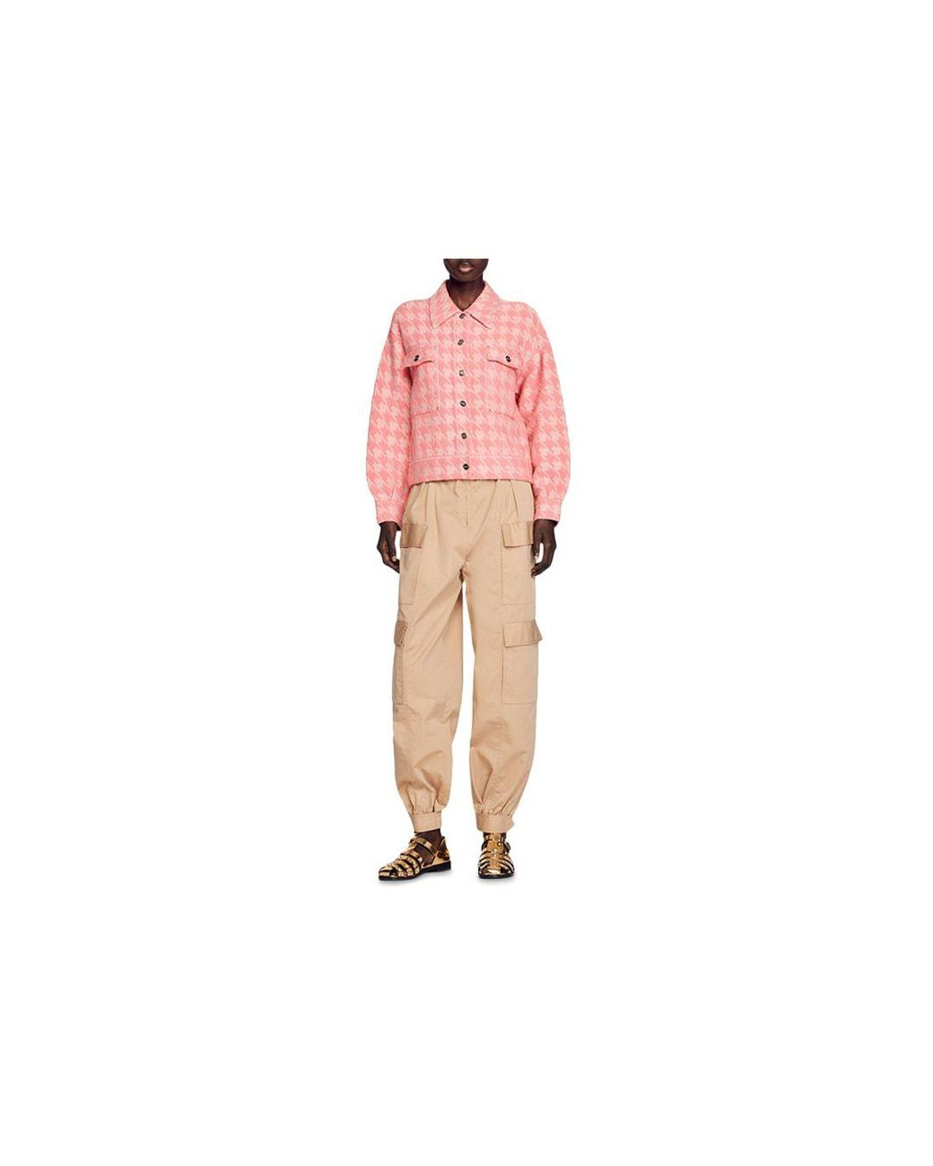Sandro Balthazar Tweed Coatigan in Pink | Lyst