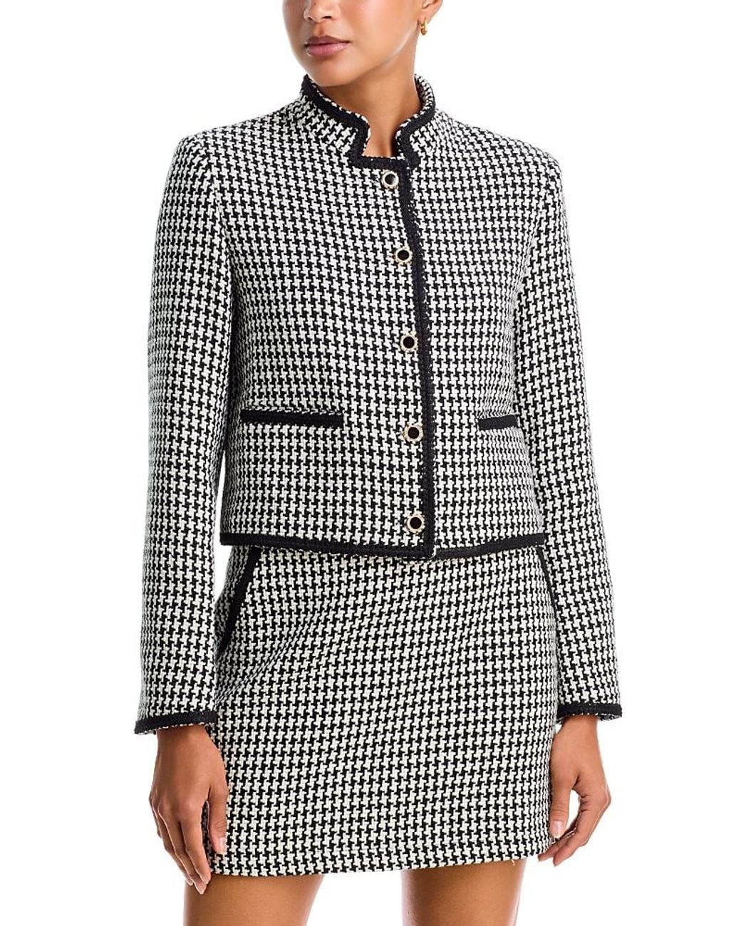 Aqua Black Mixed Houndstooth Button Front Jacket