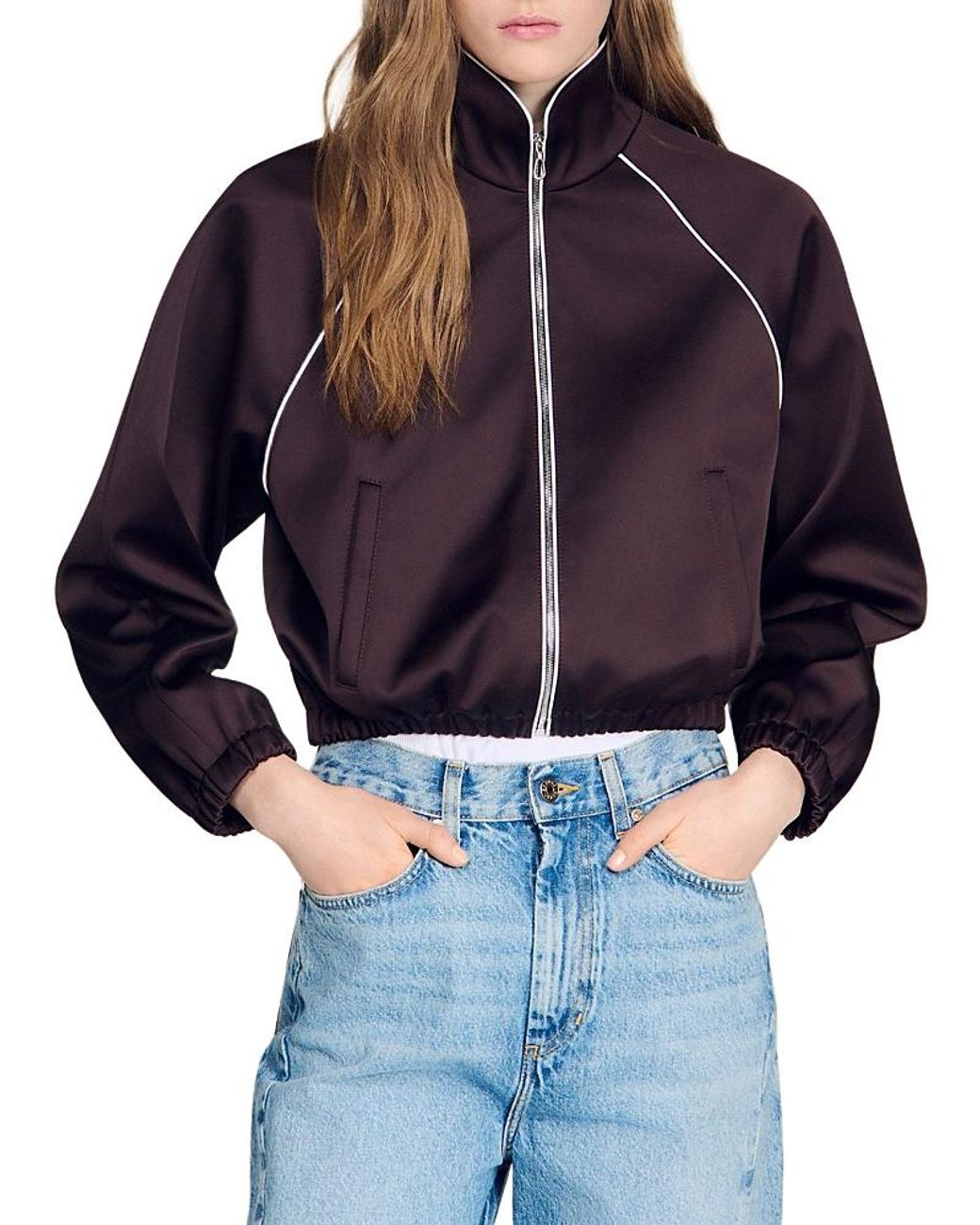 Sandro Blue Cropped Satin Jacket