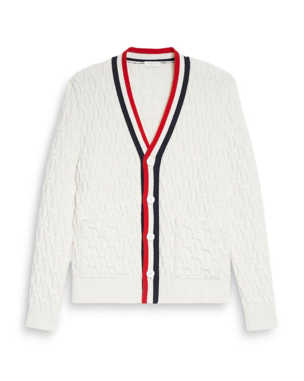 Sandro Cable Knit Cardigan in White for Men | Lyst