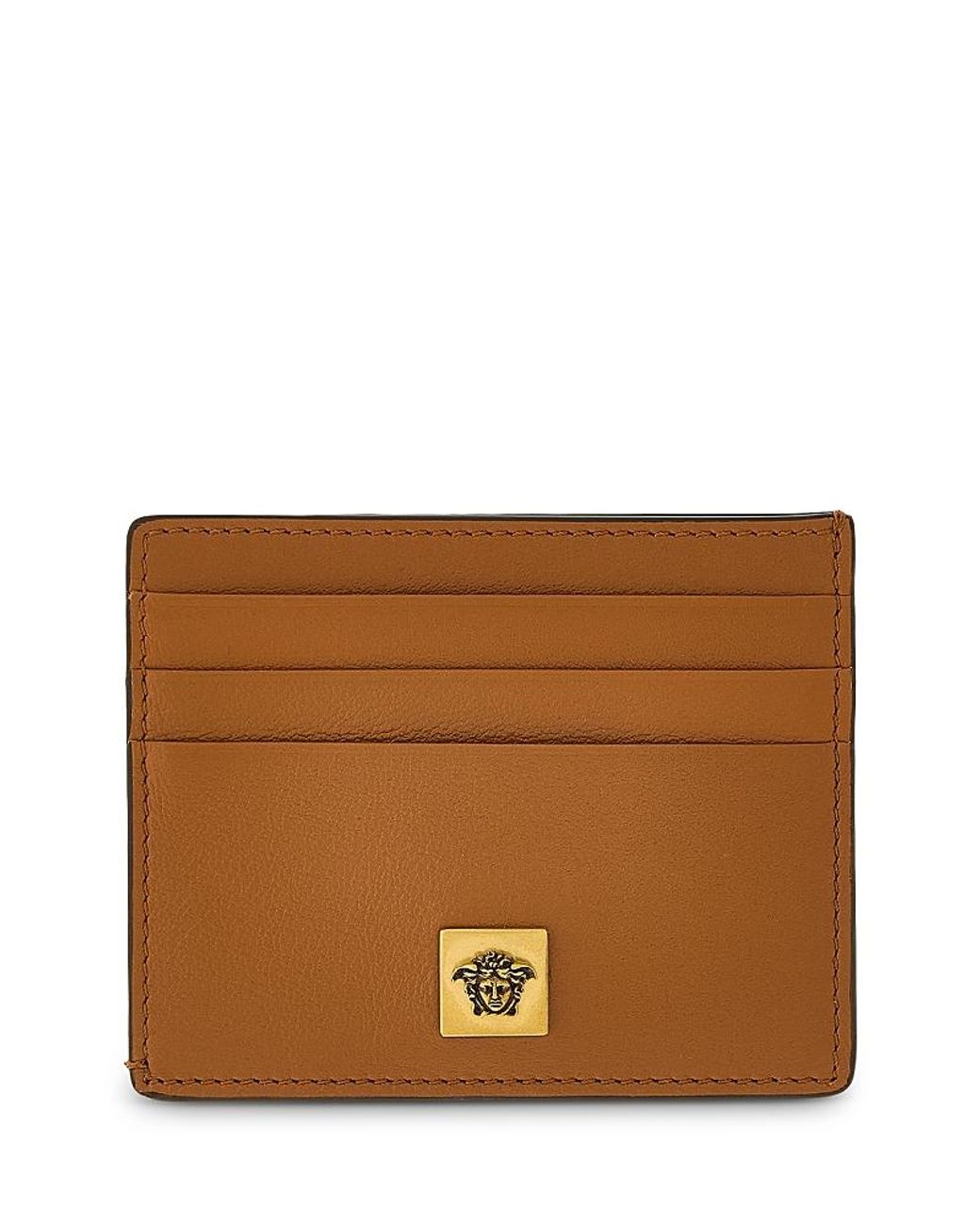 Versace Brown Flat Leather Card Case for men