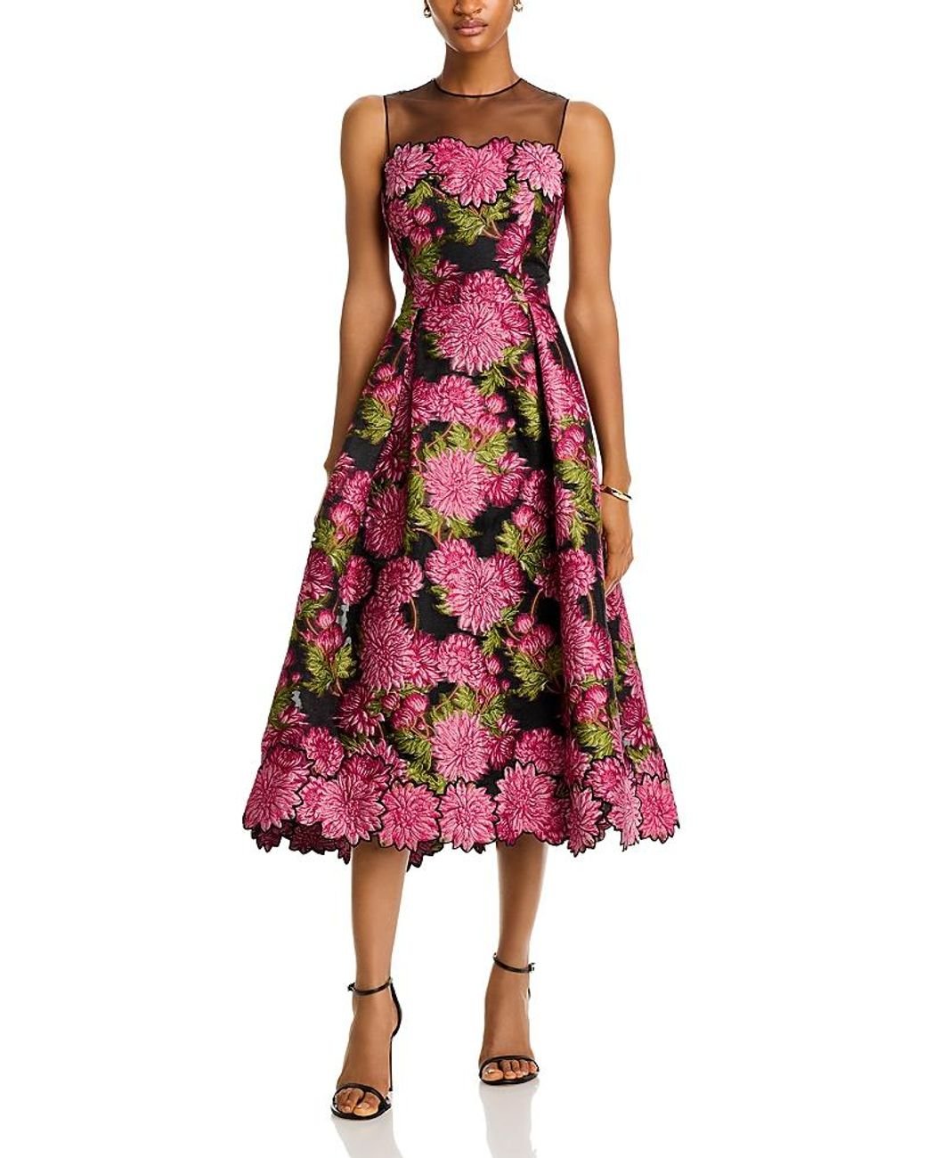 Teri Jon Floral Jacquard Fit Flare Dress in Red Lyst