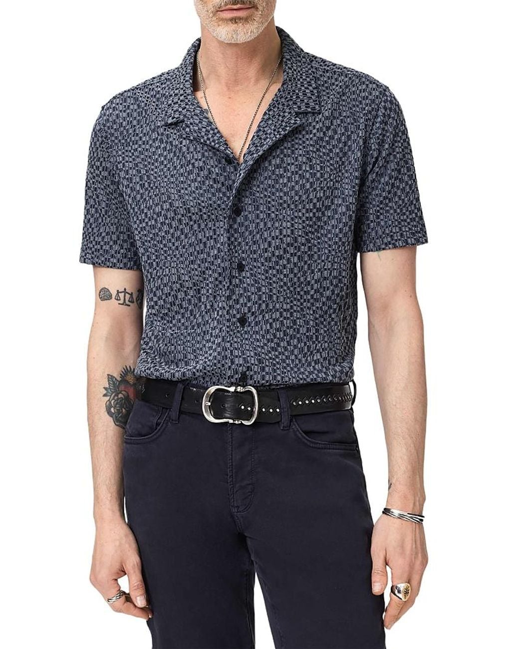 John Varvatos Cillian Short Sleeve Camp Collar Shirt in Blue for Men | Lyst