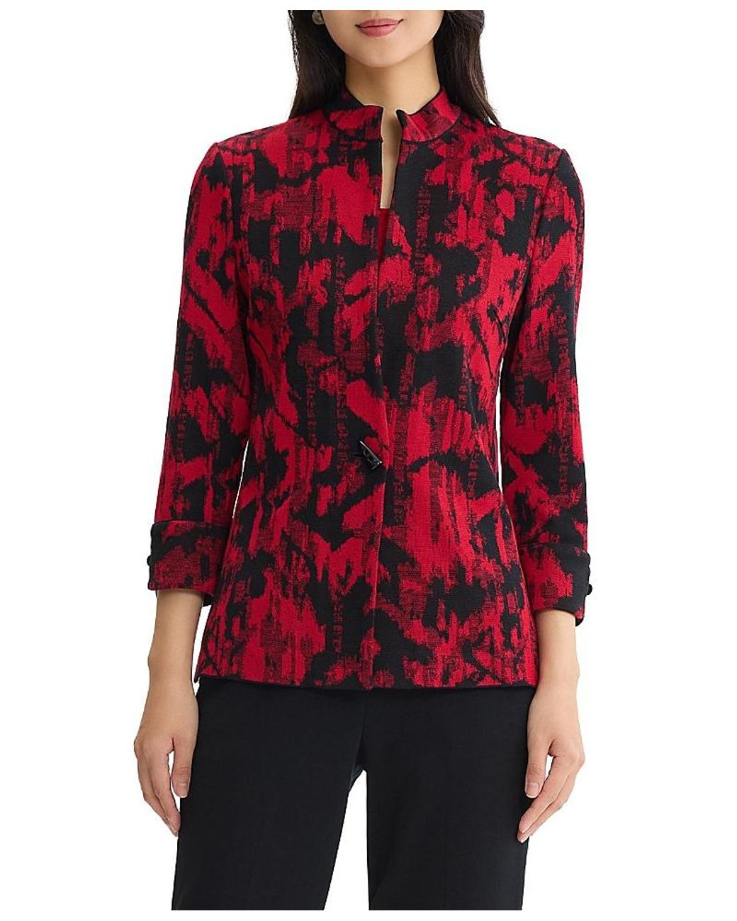Ming Wang Red Classic Abstract Flat Knit Jacket