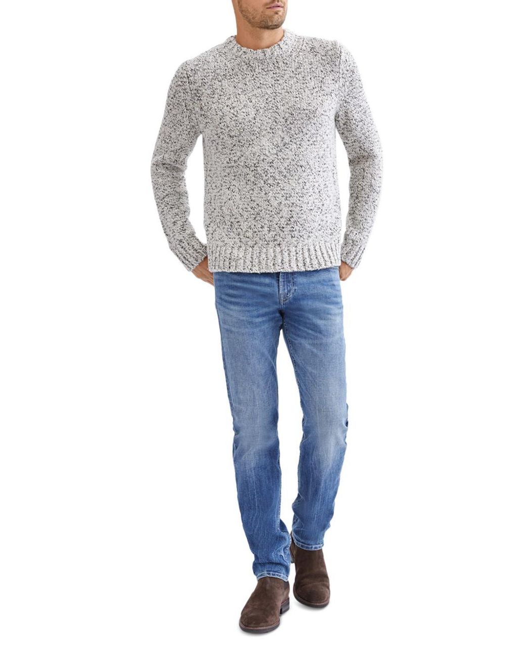 7 For All Mankind Wool Chunky Marled Pullover Sweater in Gray for Men ...