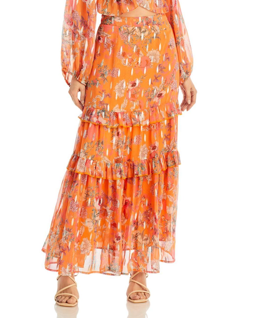 Aqua Tiered Maxi Skirt in Orange | Lyst
