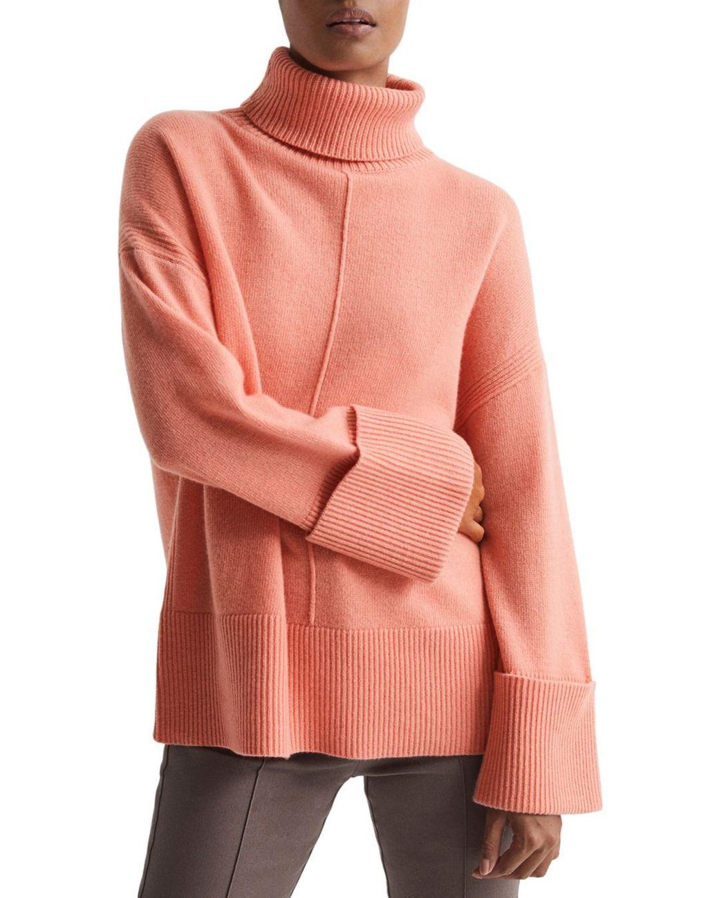 Reiss Sarah Ribbed Knit Turtleneck Sweater in Pink Lyst