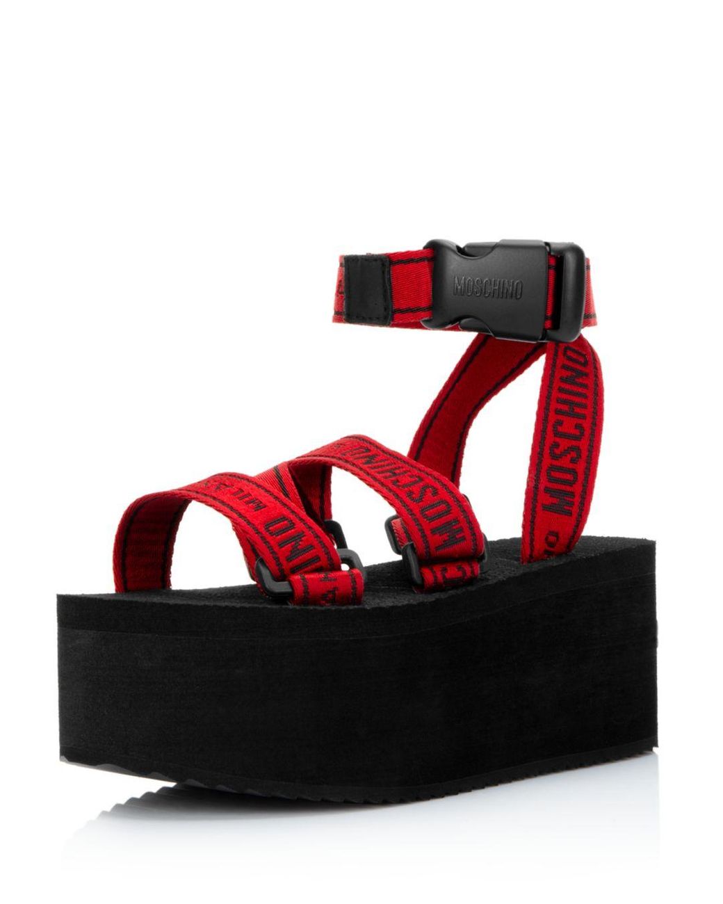 Moschino Synthetic Logo Sporty Platform Sandals in Red | Lyst