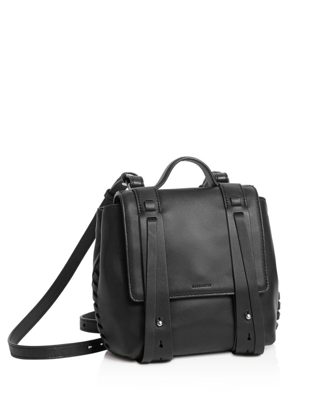 AllSaints Fin Leather Backpack in Black 