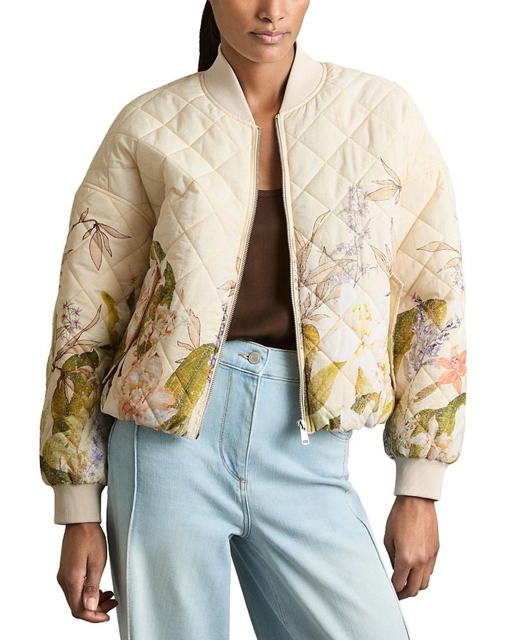 【海外限定】REISSジャケット☆Nina Quilted Zip-Through Bomber Reiss Nina Printed Bomber Jacket in Natural | Lyst