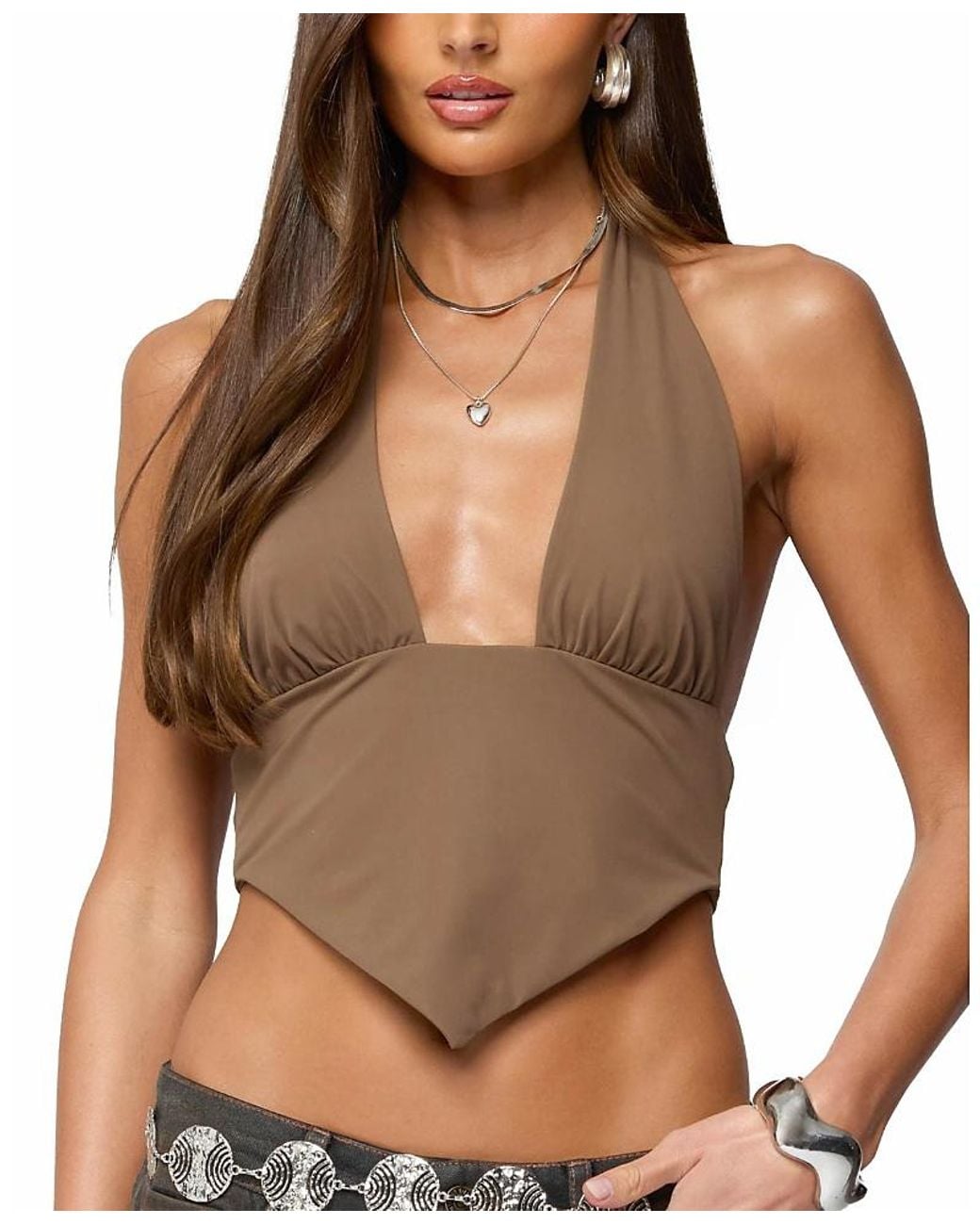 Edikted Brown Open Back Triangle Halter Top