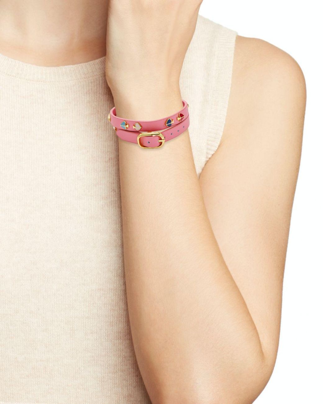 Kate Spade Double Wrap Leather Bracelet in Pink | Lyst