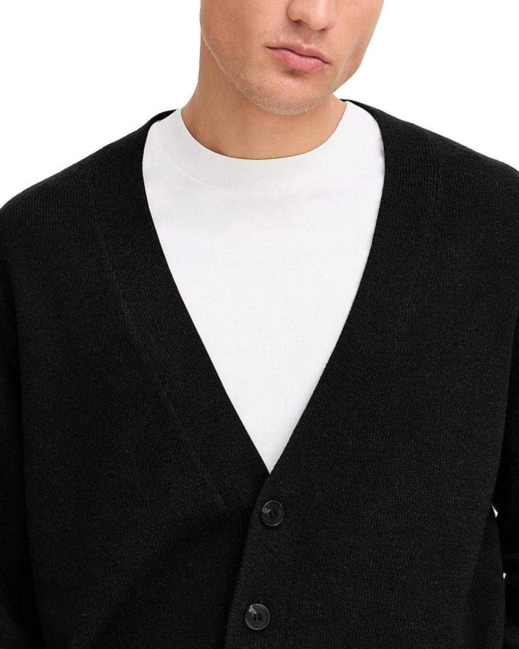 Solid Black Ermine Wool Blend Button Cardigan Sweater for men