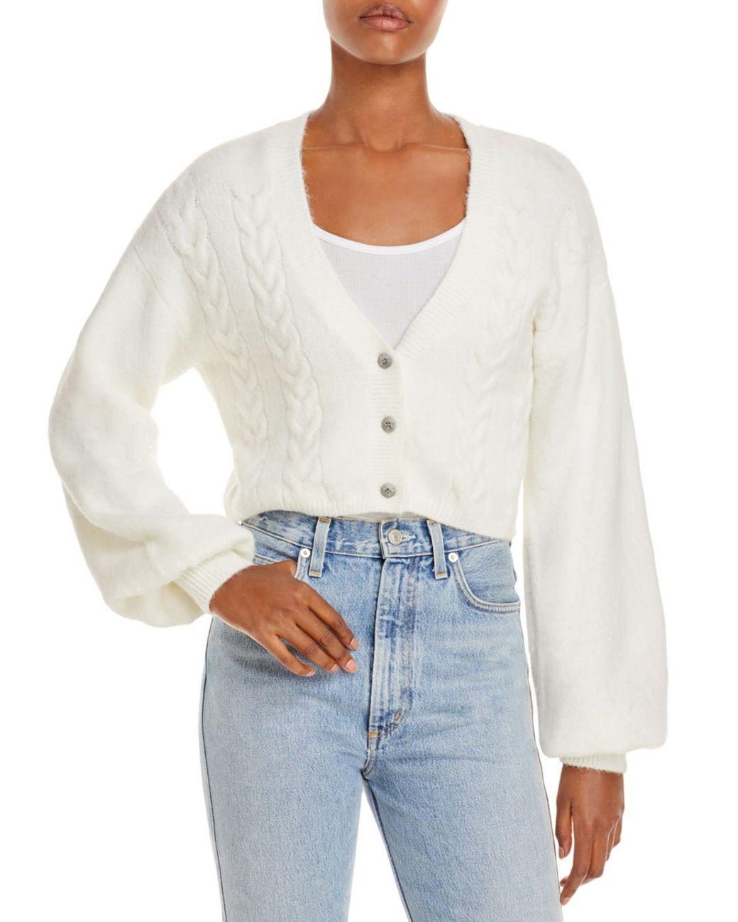 Bardot Synthetic Balloon Sleeve Cropped 