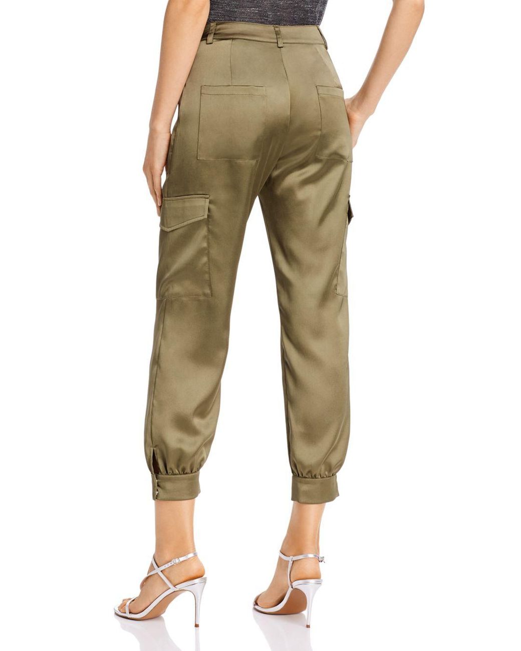 Aqua Satin Cargo Jogger Pants in Olive 