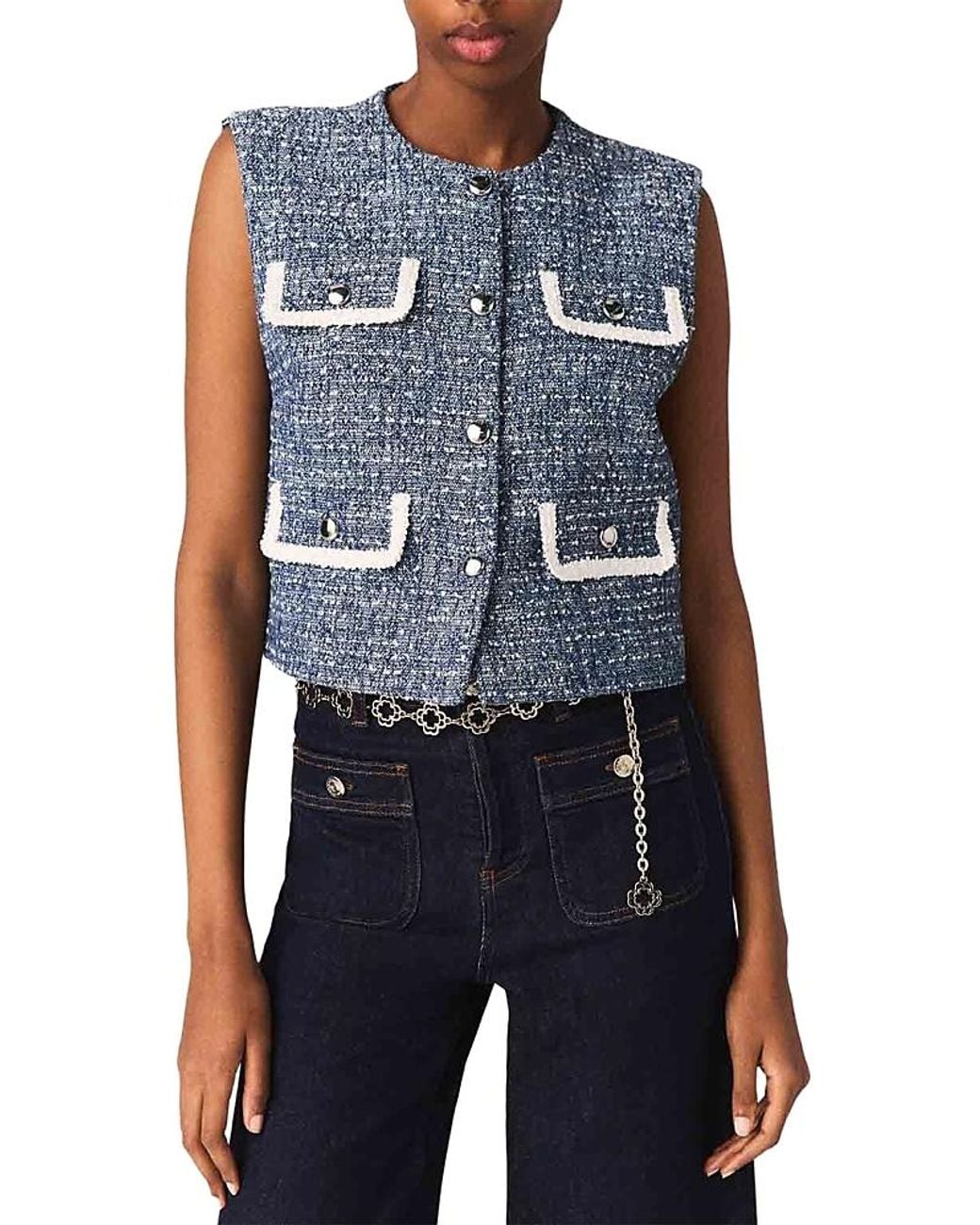 Maje Blue Sleeveless Tweed Jacket