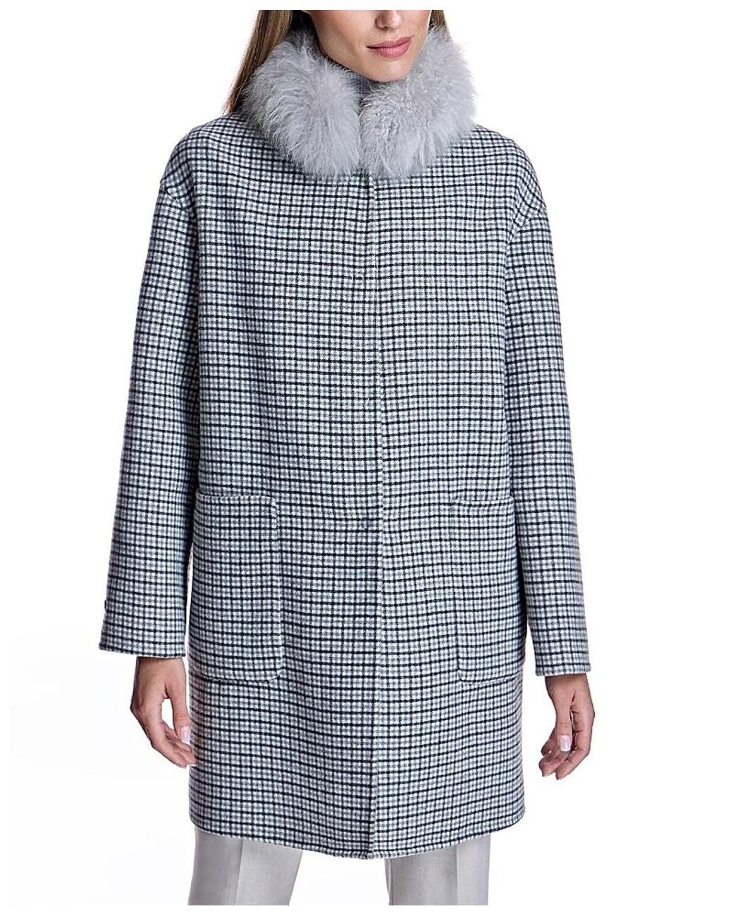 Maximilian Blue Reversible Check Woolblend Coat