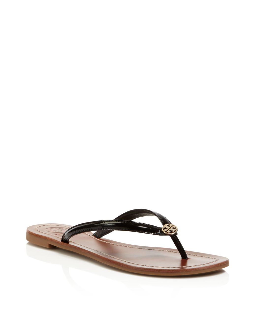 Tory Burch Terra Thong Patent Leather Flip-flop Sandals in Black | Lyst
