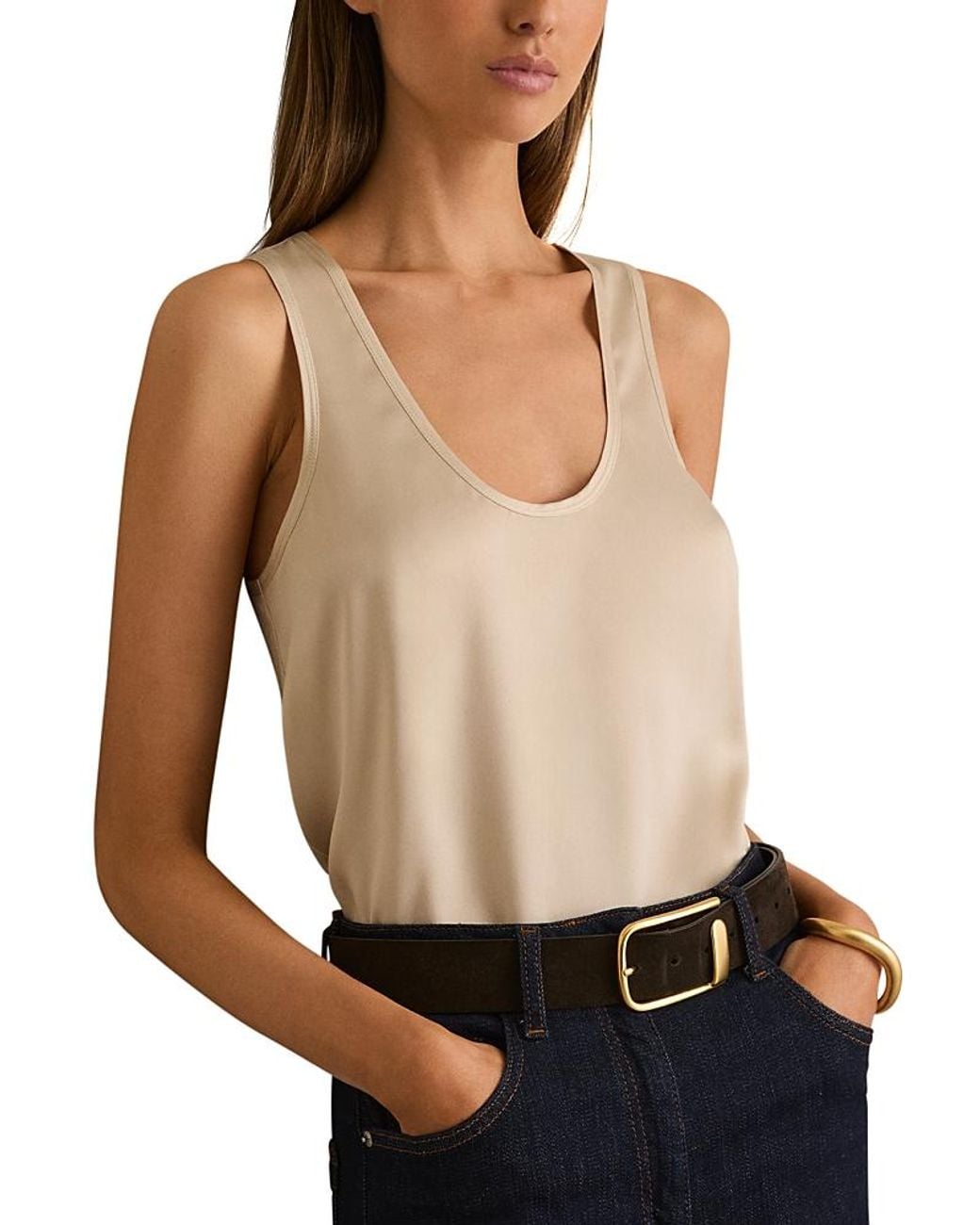 Reiss Black Ruby Mixed Media Tank Top