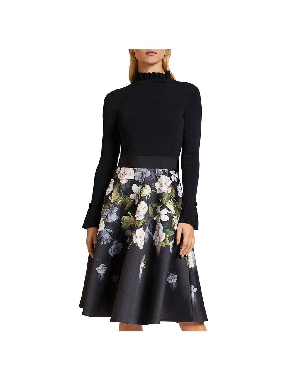 Ted Baker Synthetic Opal Print Full Skirted Dress in Black | Lyst
