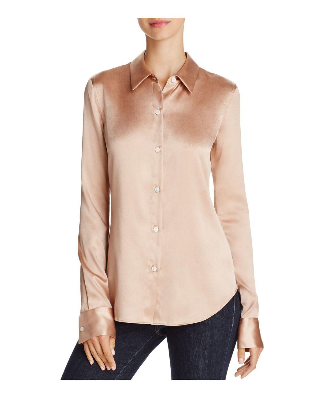 Theory Perfect Fitted Stretch-silk Shirt in Pink | Lyst