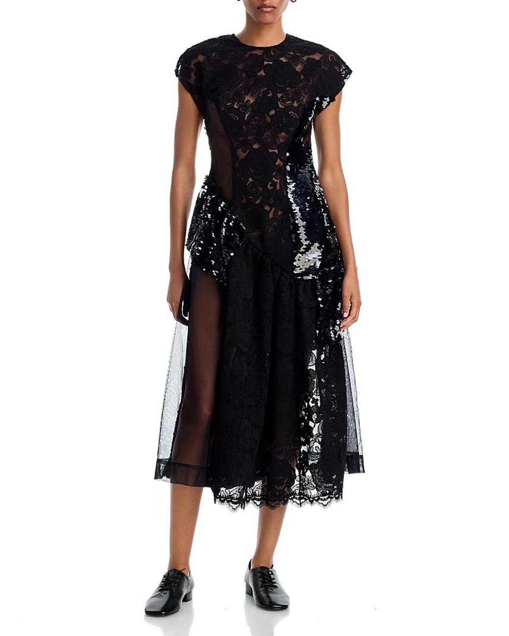 Simone Rocha Black Patchwork Ruffle Midi Dress