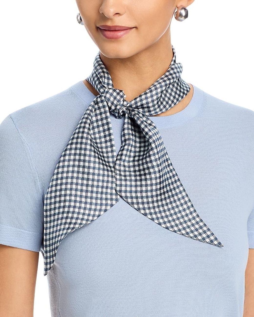 Scart Ribbon Vince Gingham Silk Ribbon Scarf in Blue | Lyst