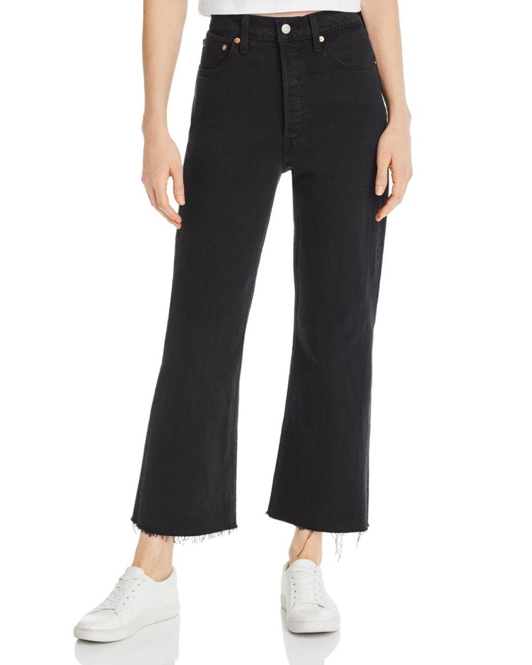 Levi's Denim Rib Cage Crop Flare Jeans In On The Rocks in Black - Lyst