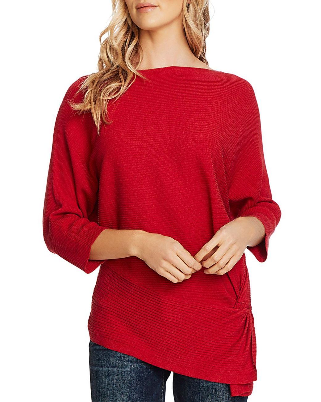 Vince Camuto Cotton Dolman-sleeve Rib-knit Sweater in Red - Save 71% - Lyst