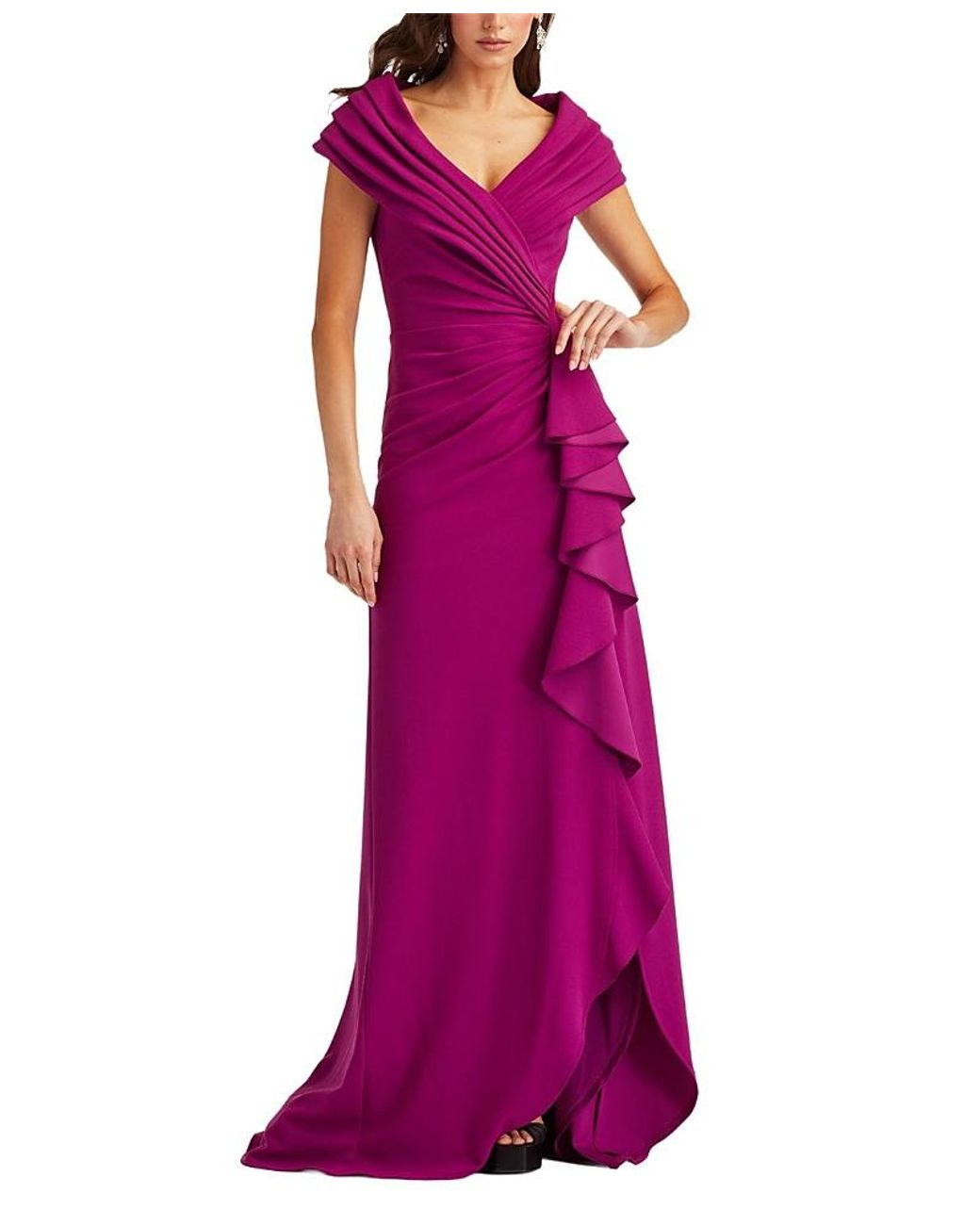 Tadashi Shoji Talise Waterfall Flounce Gown in Purple | Lyst