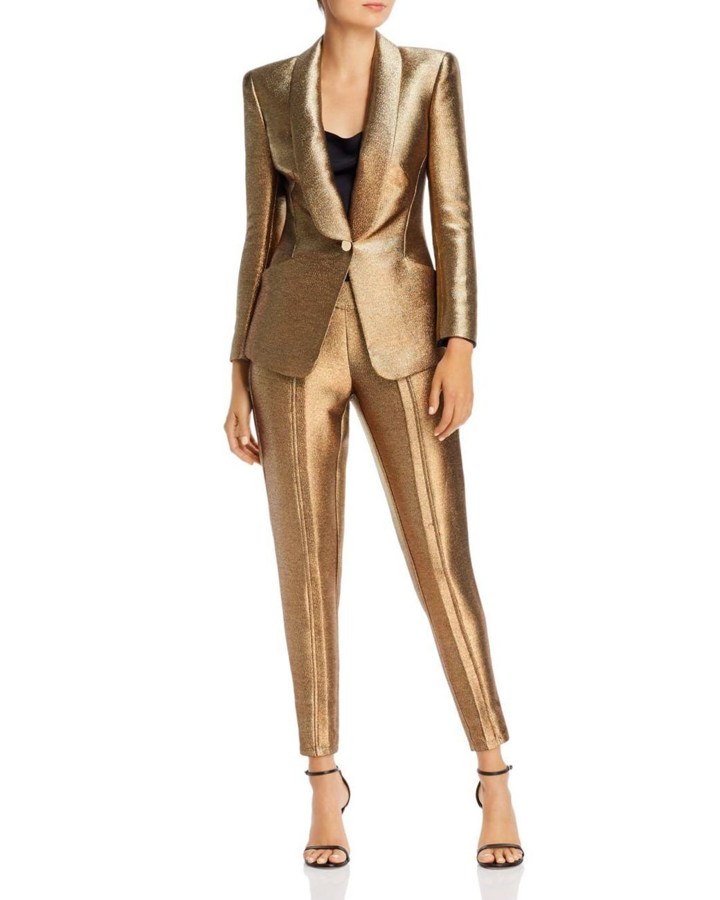 $999 Ramy Brook Women's Gold Dahlia Metallic Shawl Collar Suit Jacket Blazer 4