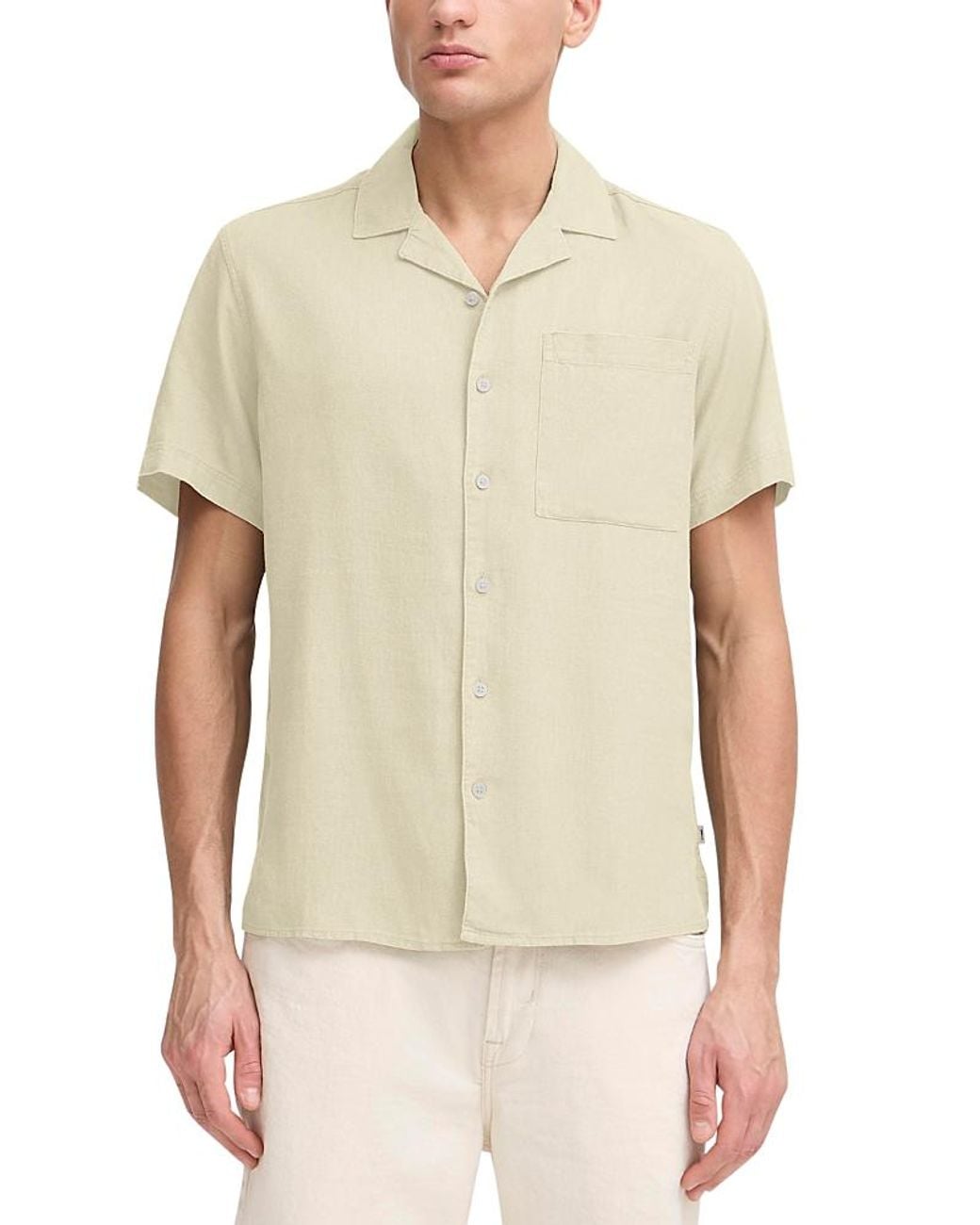Solid Natural Linen Short Sleeve Button Up Shirt for men