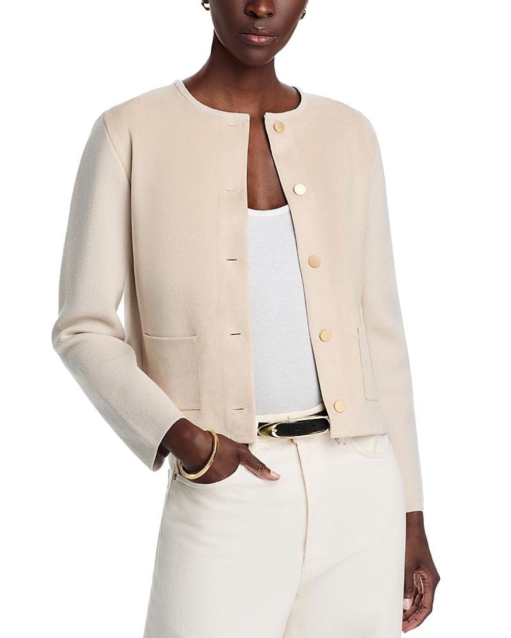 Sioni Natural Faux Suede Button Front Jacket