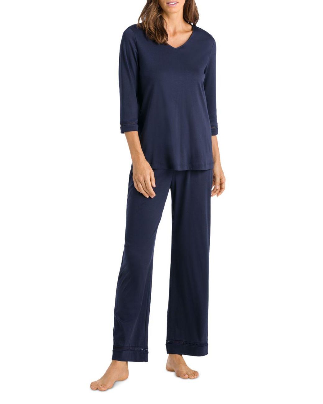 Hanro Cotton Knit Pajama Set in Blue Lyst