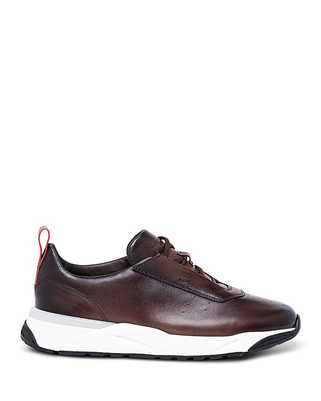 Santoni Brown Wide Fit Leather Sneakers for men