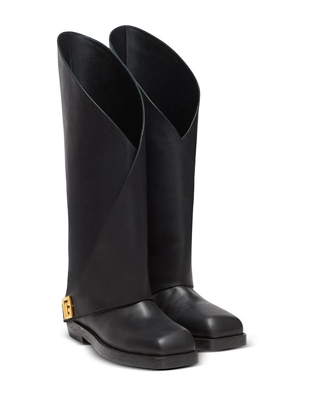 Balmain Black Twist Flat Leather Boots