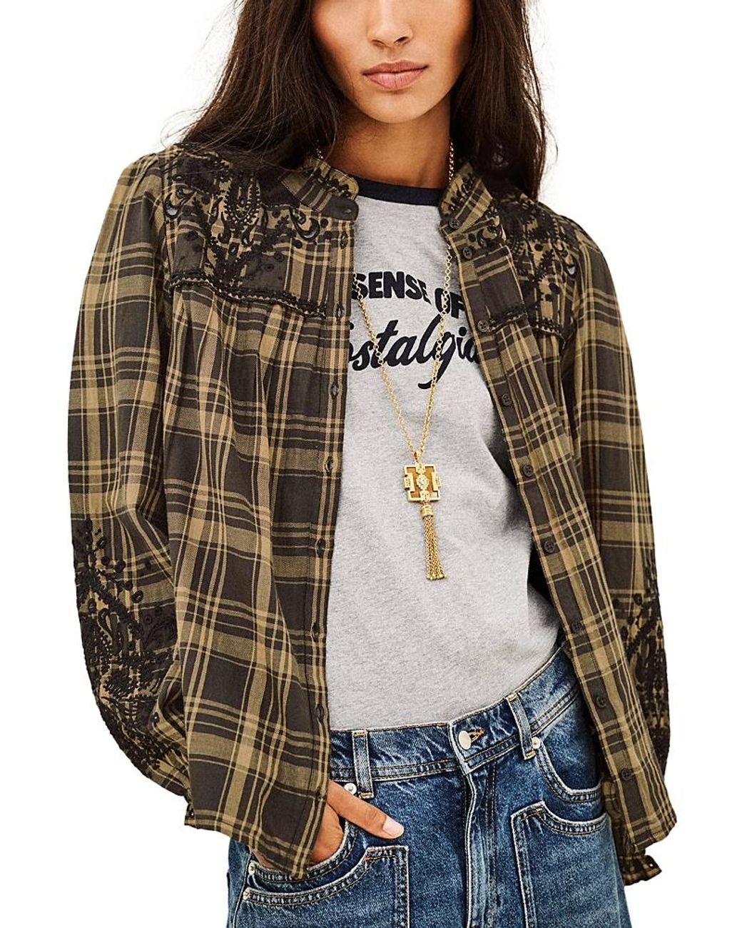 Ba&sh Brown Kaela Embroidered Blouse