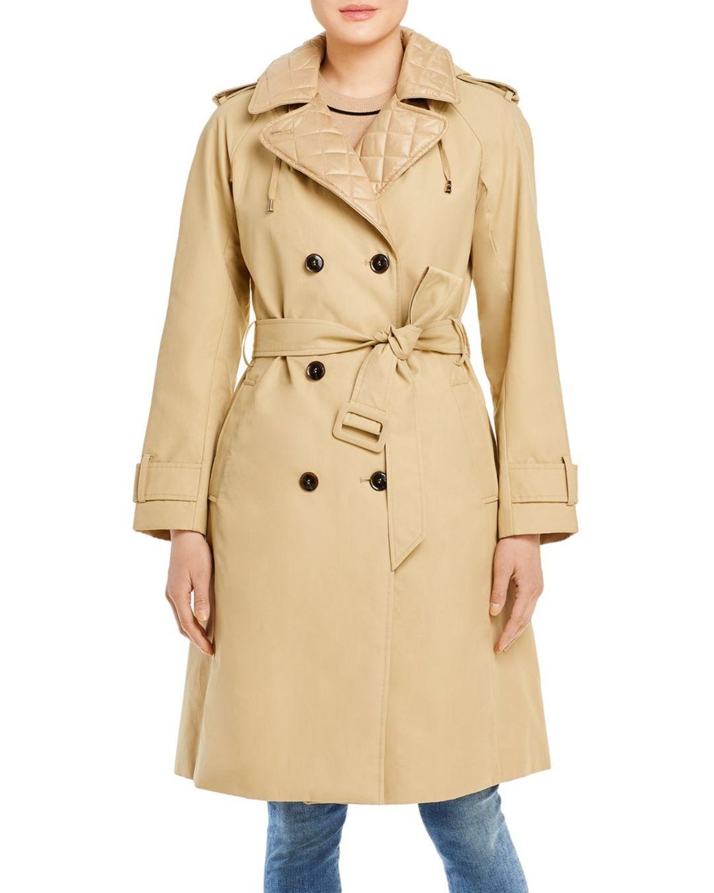Kate Spade Quilted Trim Hooded Trench Coat in Natural | Lyst